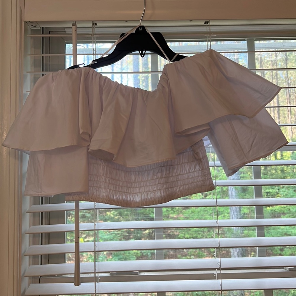 VICI white smock off shoulder flowy crop top